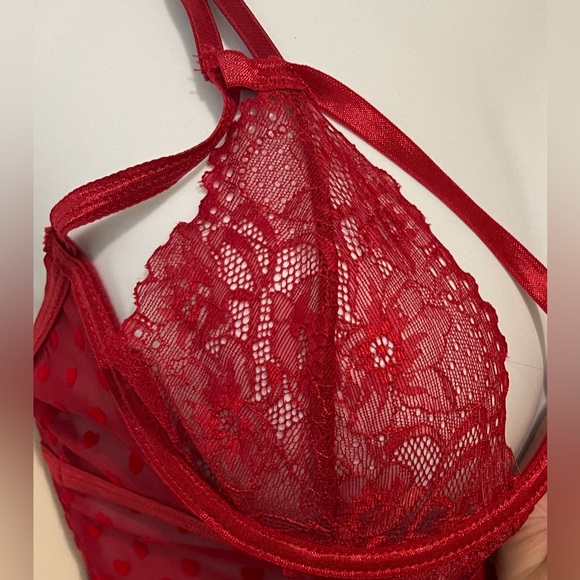 NWT Size 3X/4X Seven ‘til Midnight Red 2 Piece Heart Mesh & Lace Chemise & Thong - Picture 4 of 9